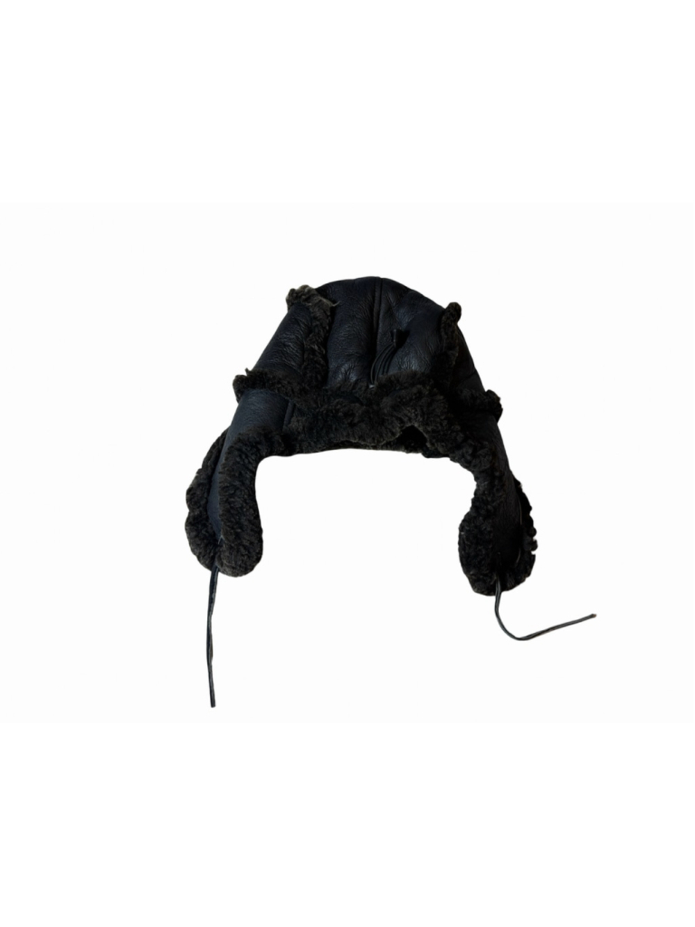 Milano Black Shearling Aviator Trapper Hat Leather Ear Flaps Winter Pilot